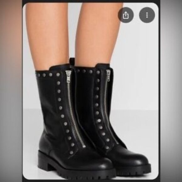 COACH~Lara~Women's BLACK LEATHER STUDDED ZIP UP ANKLE MOTO BOOTS SIZE 8 - Picture 3 of 8